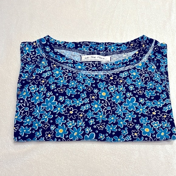 Free People “We The Free” Oversized Blue Flowered Cropped Top - Picture 13 of 14